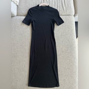 Zara mockneck fine rib short sleeve knit dress black S